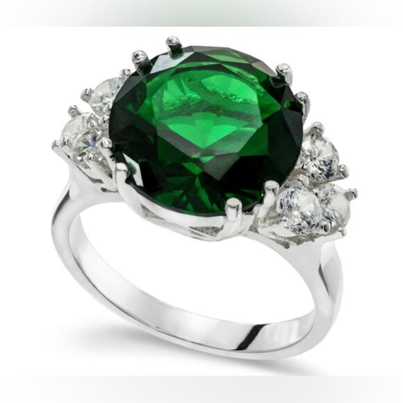NEW Charter Club STATEMENT RING Size 5 Silver Plate Emerald Green Crystal Boxed - Picture 1 of 5